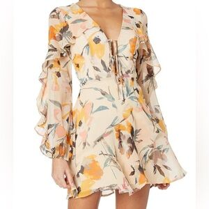BCBGeneration Floral Long Sleeve Dress - Cream and Orange